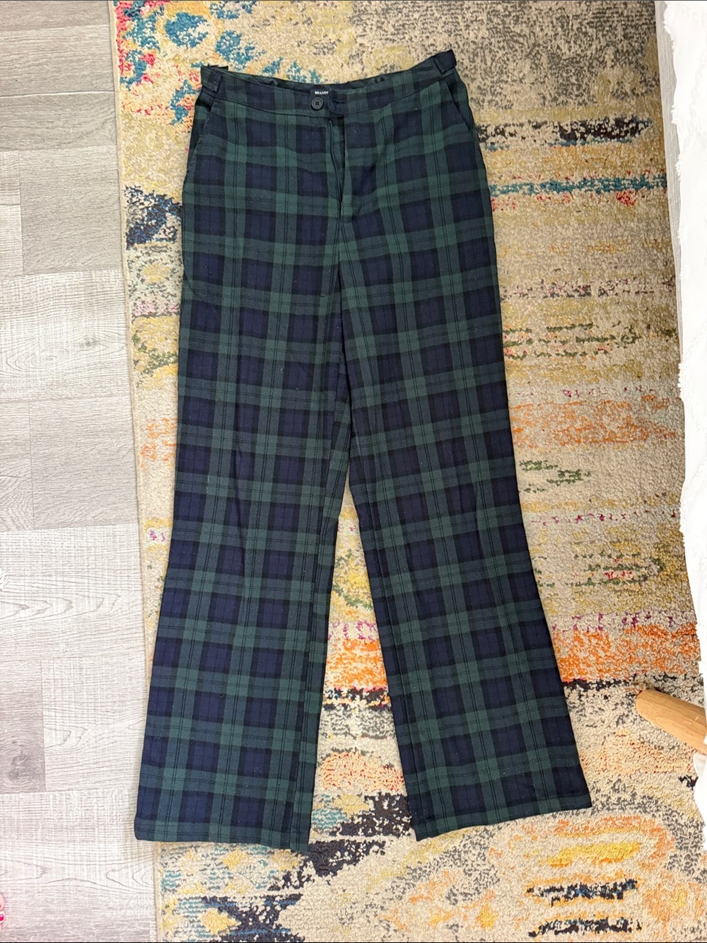 Brandy Melville Green & Navy Plaid Dress Pants